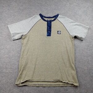PRPS Goods Shirt Mens XL Gray Stripe Henley Raglan Short Sleeve Cotton Logo